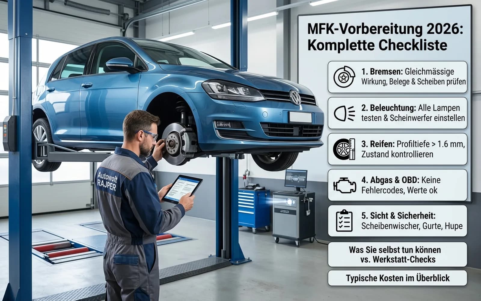 MFK-Vorbereitung in der Werkstatt — Checkliste für die Schweizer Motorfahrzeugkontrolle